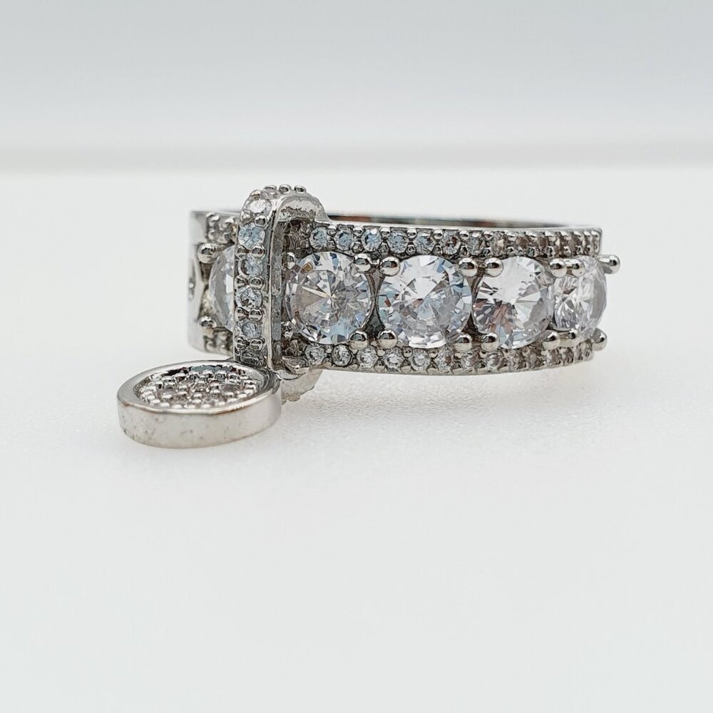 🔥New 14K White Gold Plated 💎White Moissanite Look CZ Elegant Ring, GPMB1408 - Picture 6 of 7
